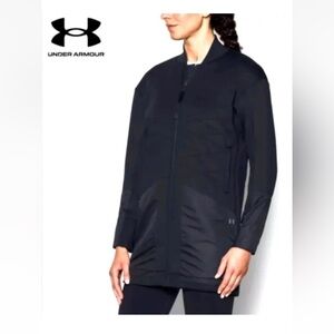 Womens Under Armour Sz Large Luster Jacket Long Full Zip Black Quilted Pockets